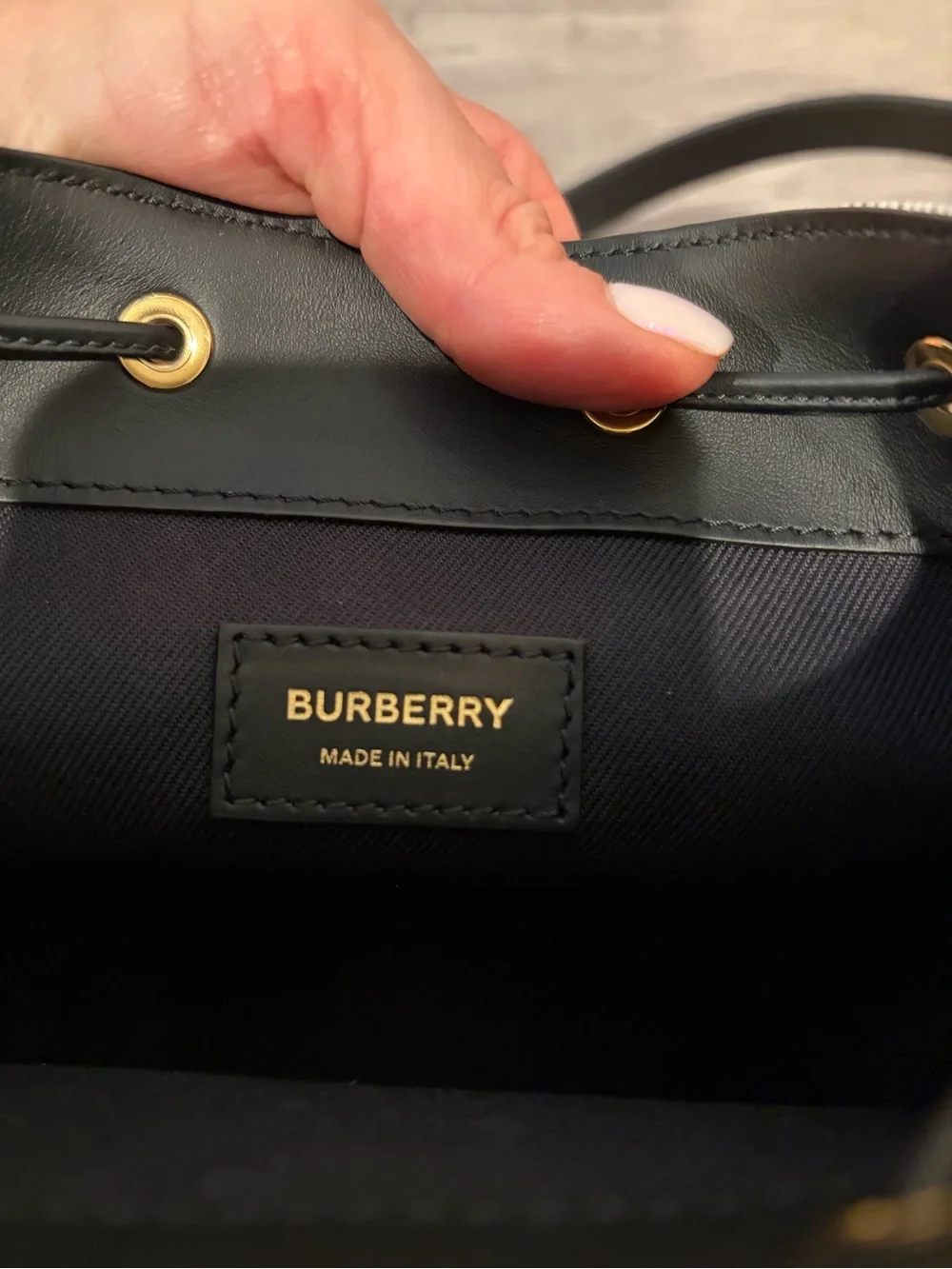 Burberry Black and Cream Canvas Leather Bucket Bag